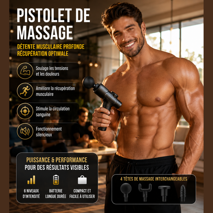 Pistolet de Massage Pro — Récupération Musculaire Profonde, 6 Têtes & Écran Tactile