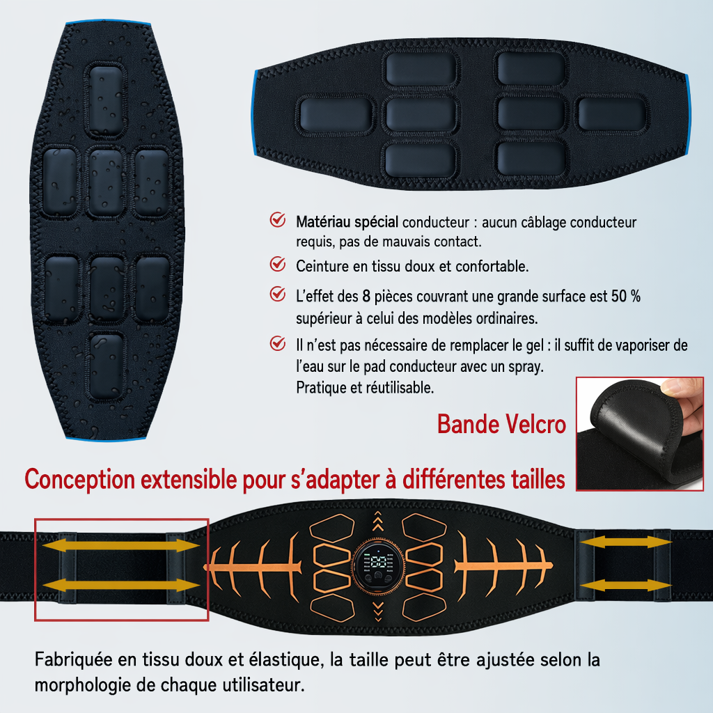 Ceinture de Tonification Abdominale Smart — Électrostimulation, 10 Modes, USB-C – image produit 7 – CISQO SHOP