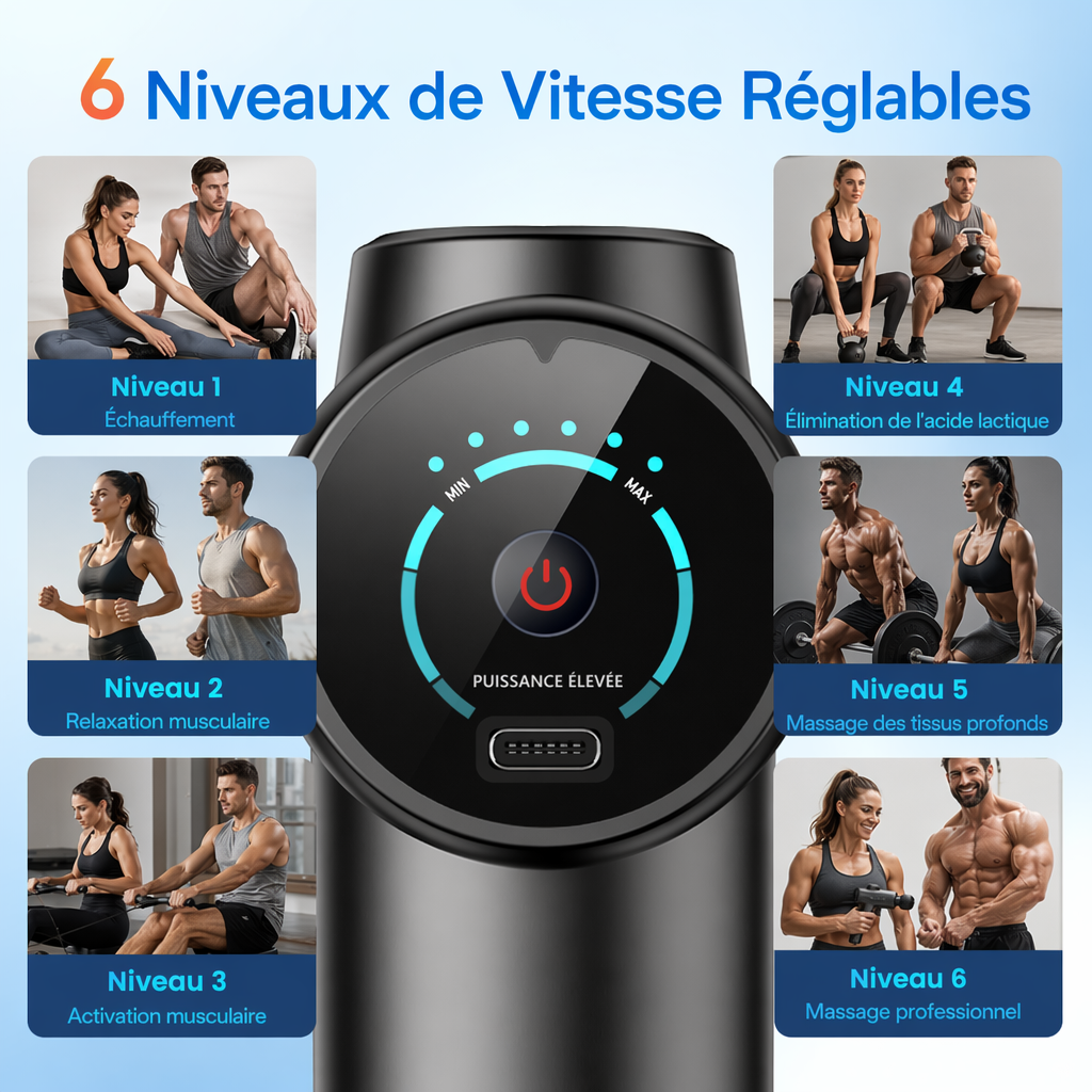 Pistolet de Massage Pro — Récupération Musculaire Profonde, 6 Têtes & Écran Tactile – image produit 5 – CISQO SHOP
